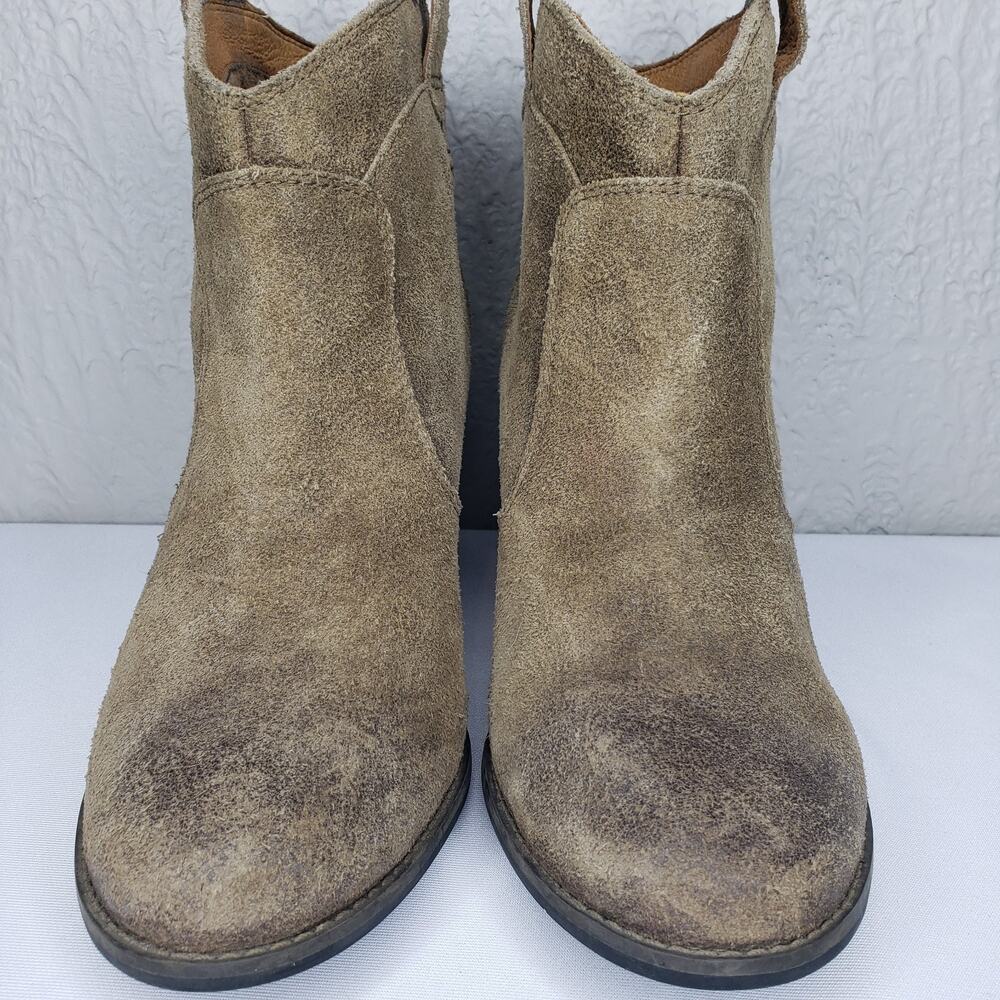 Clarks Indigo Womens Sz. 10.5 Distressed Brown Leather Western Ankle Boots Heels - Picture 2 of 14